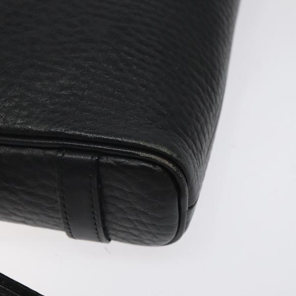 Burberrys Clutch Bag Leather Black Auth bs25815